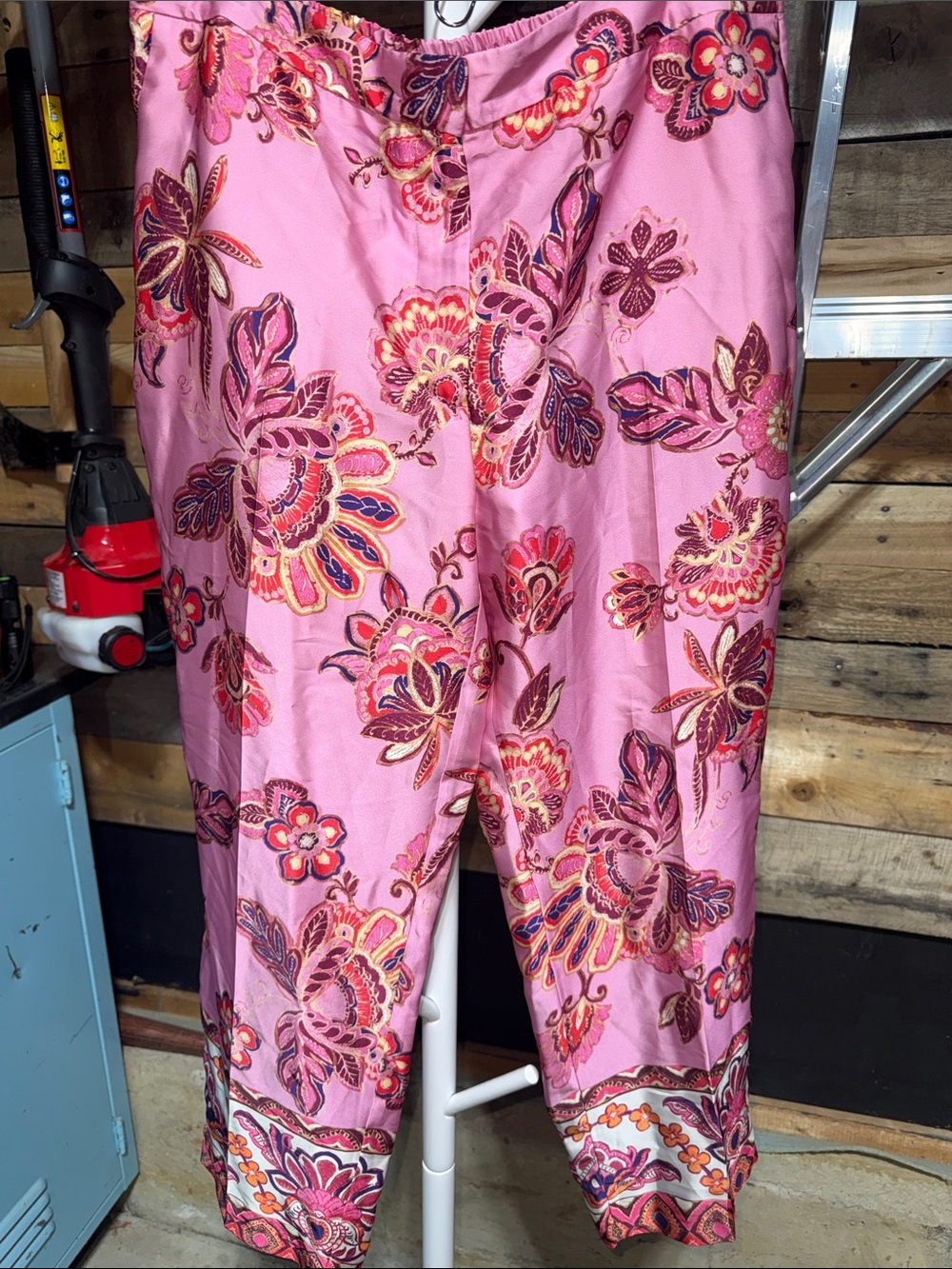 Zara Pink Floral Cropped Wide-Leg Pants Large/XLarge